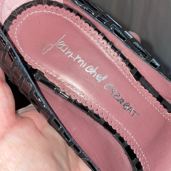 Jean-michel Cazabat Leather Brick Pattern Black Platform Heels size 39 Peep Toe - Picture 4 of 16